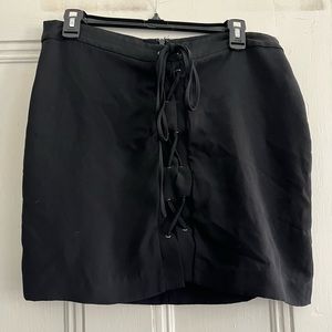 Madewell Black Mini Skirt, Lace Up Front Detail, Zipper Closure